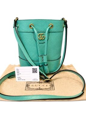 GUCCI GG Ophidia Teal Green Mini Bucket Bag W/ COA NEW
